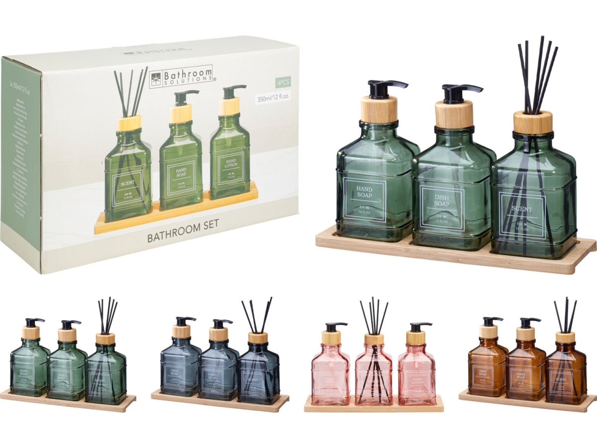 Set Bagno Vetro e Bambù 4pz Colore Assortito