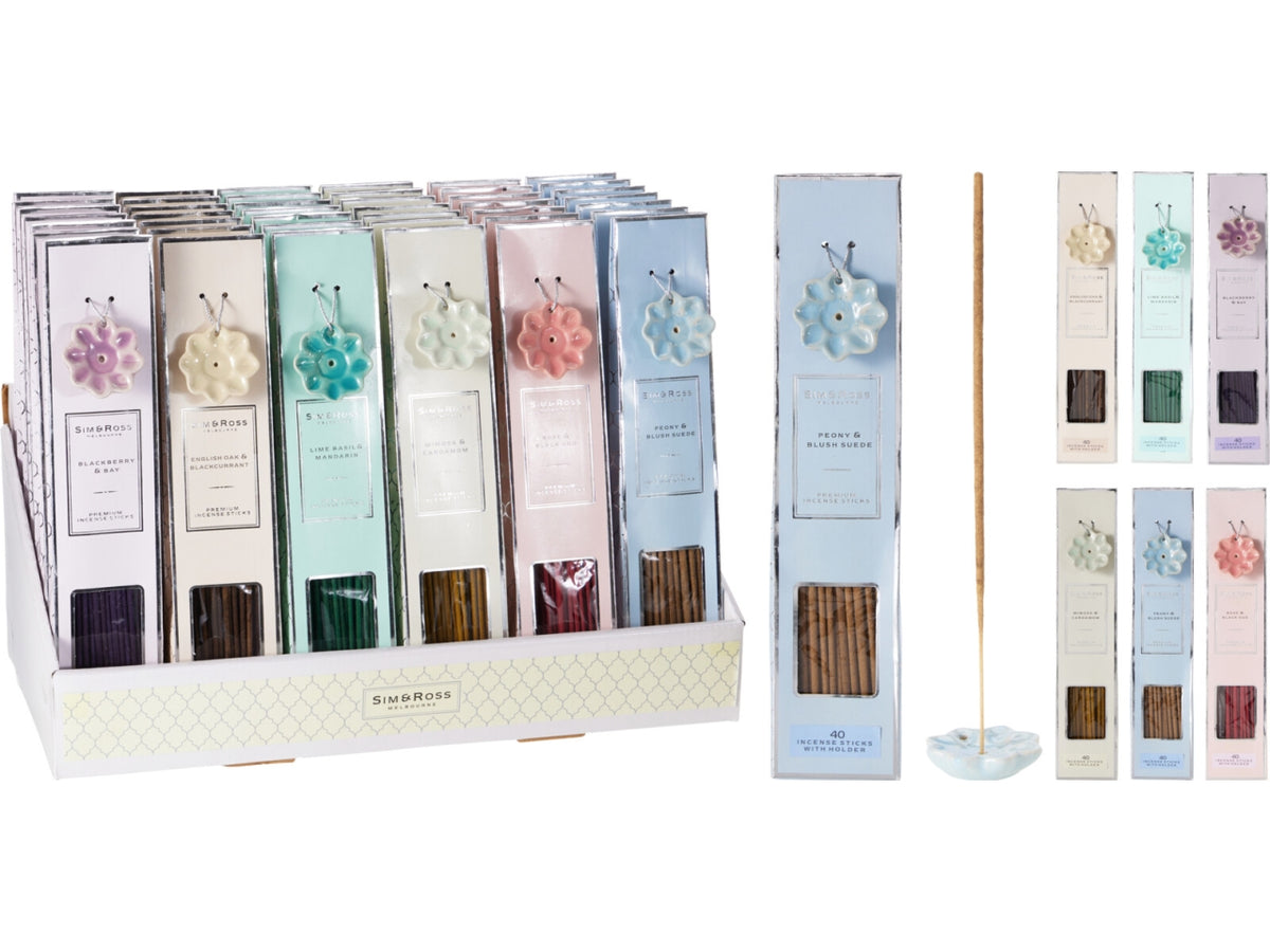 Bastoncini incenso con supporto 40 pz 6 Fragranze Assortite