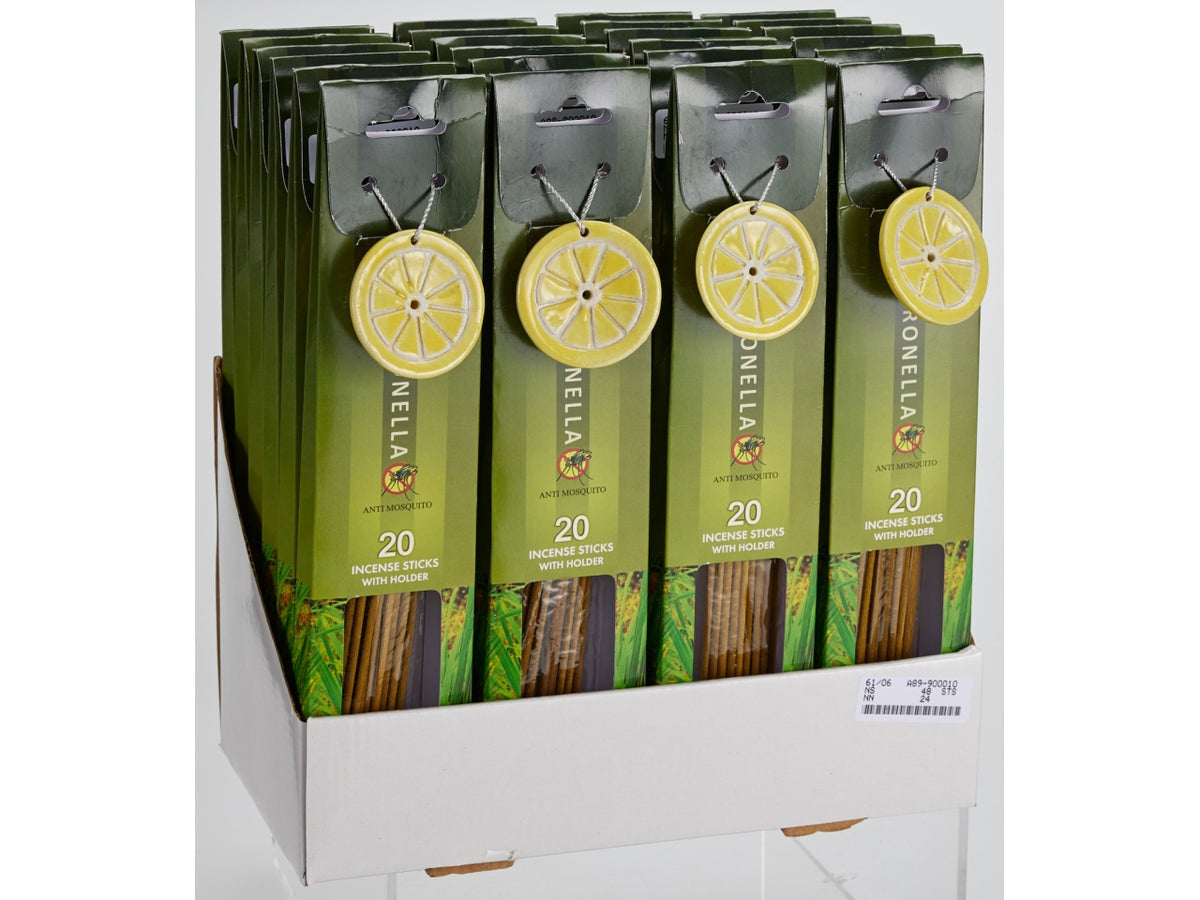 Bastoncini di incenso alla citronella con supporto 10cm giallo verde (20 pz)
