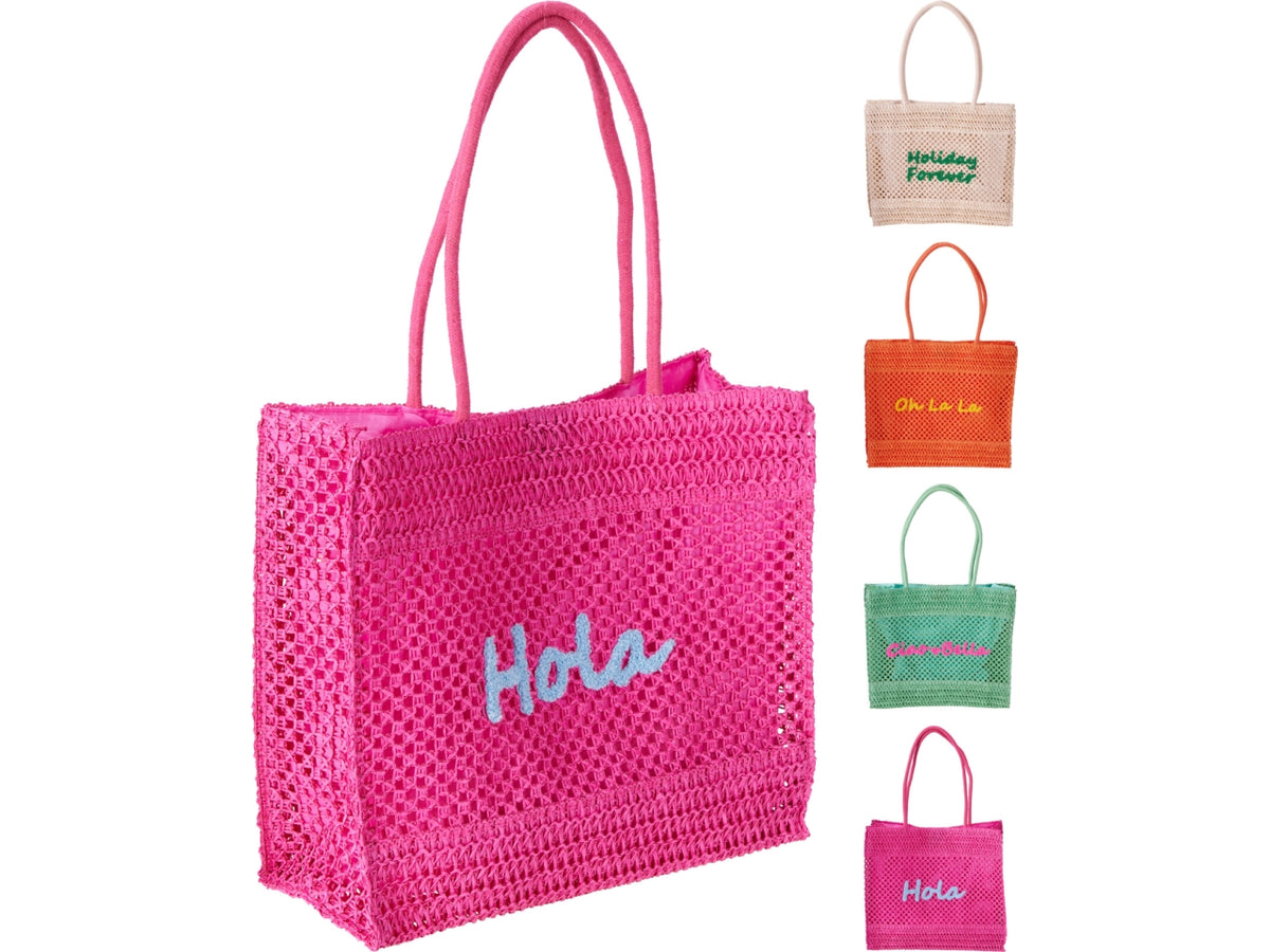 Borsa Mare Con Scritte Ricamate 38x15x32cm Assortita