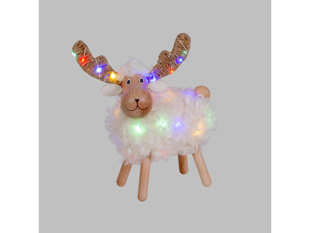 Dekoratives Schaf 23 cm, 32 Micro-LEDs, warmweiß und multicolor, batteriebetrieben (3xAA), für den Innenbereich, Peraga Christmas