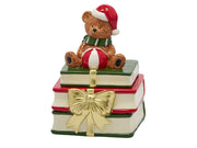 Barattolo orso con libri in ceramica 26.5x15x23cm verde rosso EDG