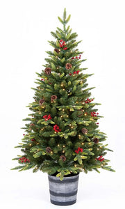 PINETTO VERDE CON 250 LED, BACCHE E PIGNE, 180CM, VASO TONDO