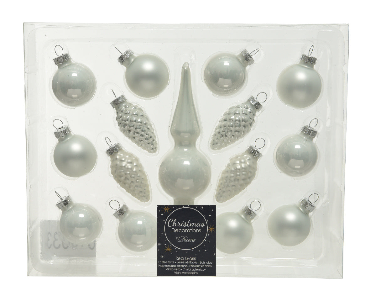 CONFEZIONE 15PZ ADDOBBI NATALIZI H13CM BIANCO INVERNO MIX