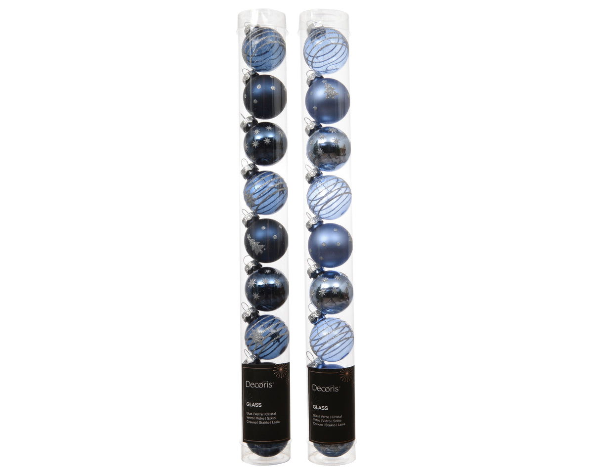 Set 9 palline di natale in vetro decorate D 3 cm toni del blu assortite Peraga Christmas