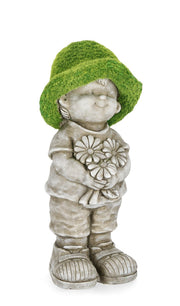 STATUA BIMBO CON MAZZO DI FIORI H42,5CM