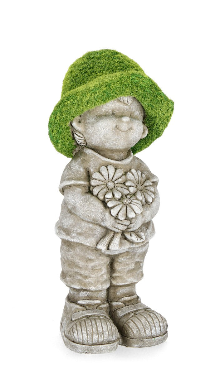 STATUA BIMBO CON MAZZO DI FIORI H42,5CM