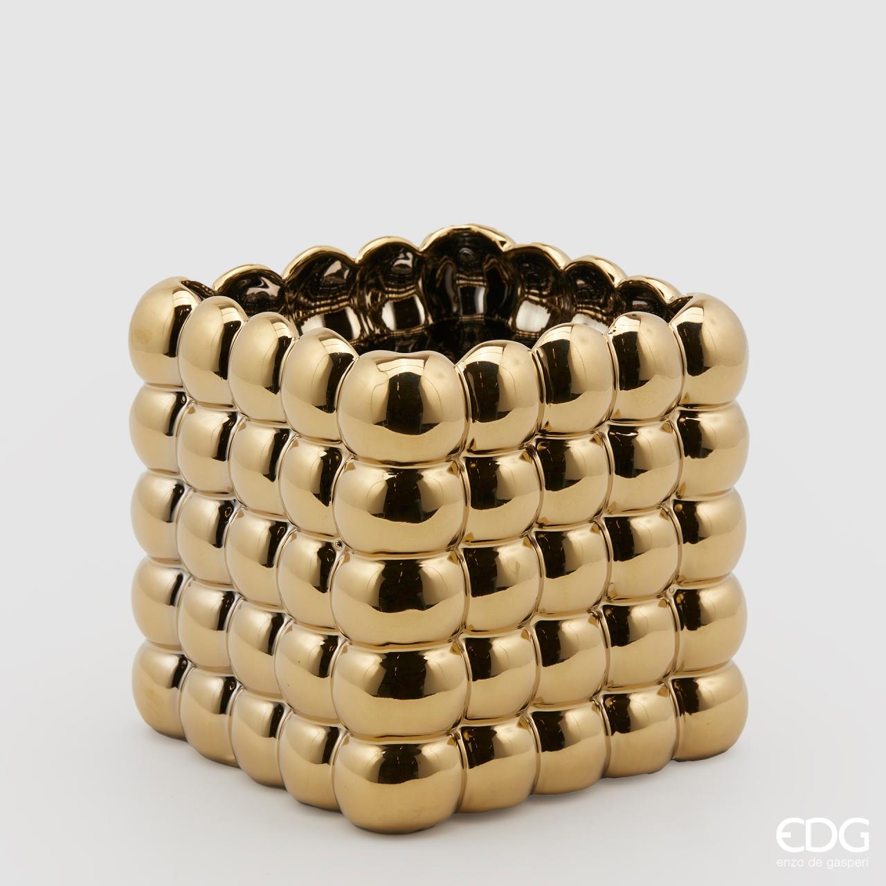 VASO CUBO SFERE H17X17,5X17,5CM ORO