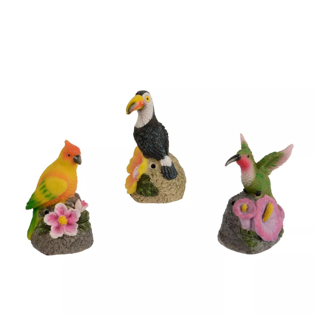 Statuette Uccelli Tropicali in Poliresina con Sensore 7x6x11cm Colori Assortiti