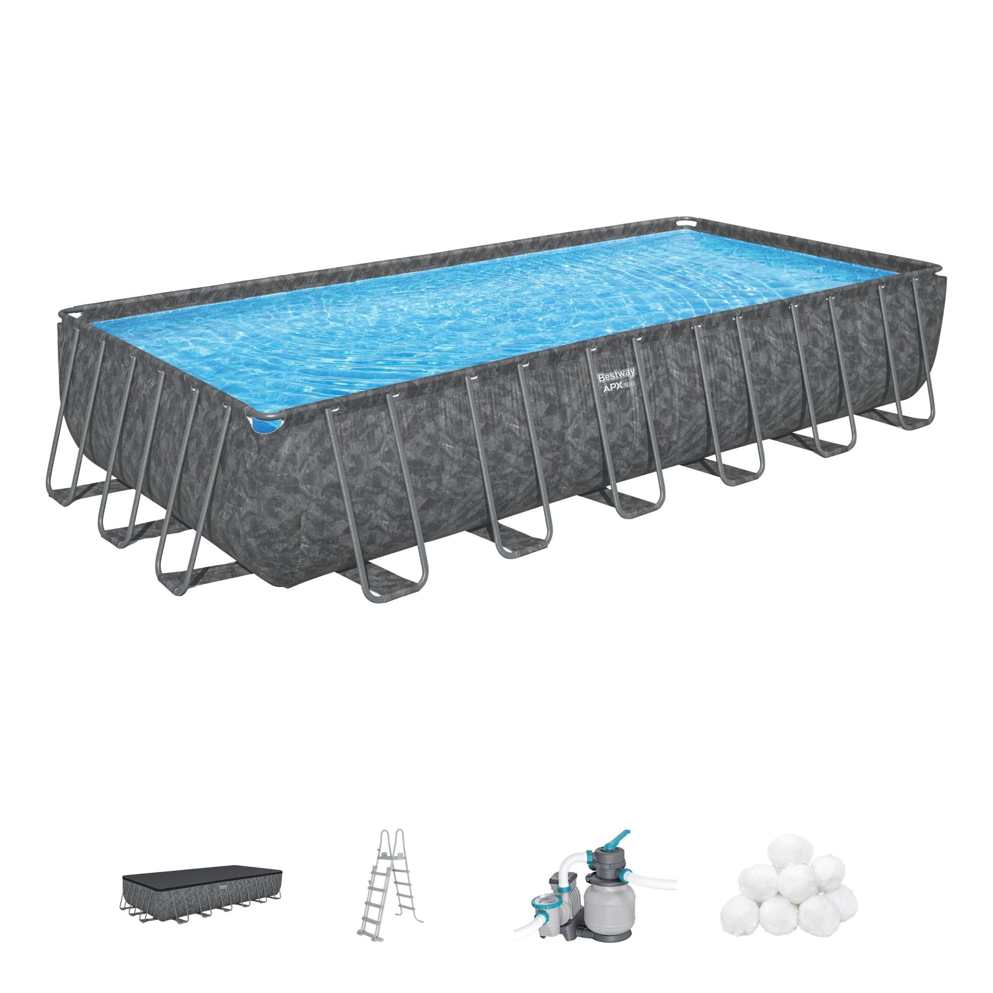 POWER STEEL POOL 488X244X122 RECHTECKIG DUNKELGRAU