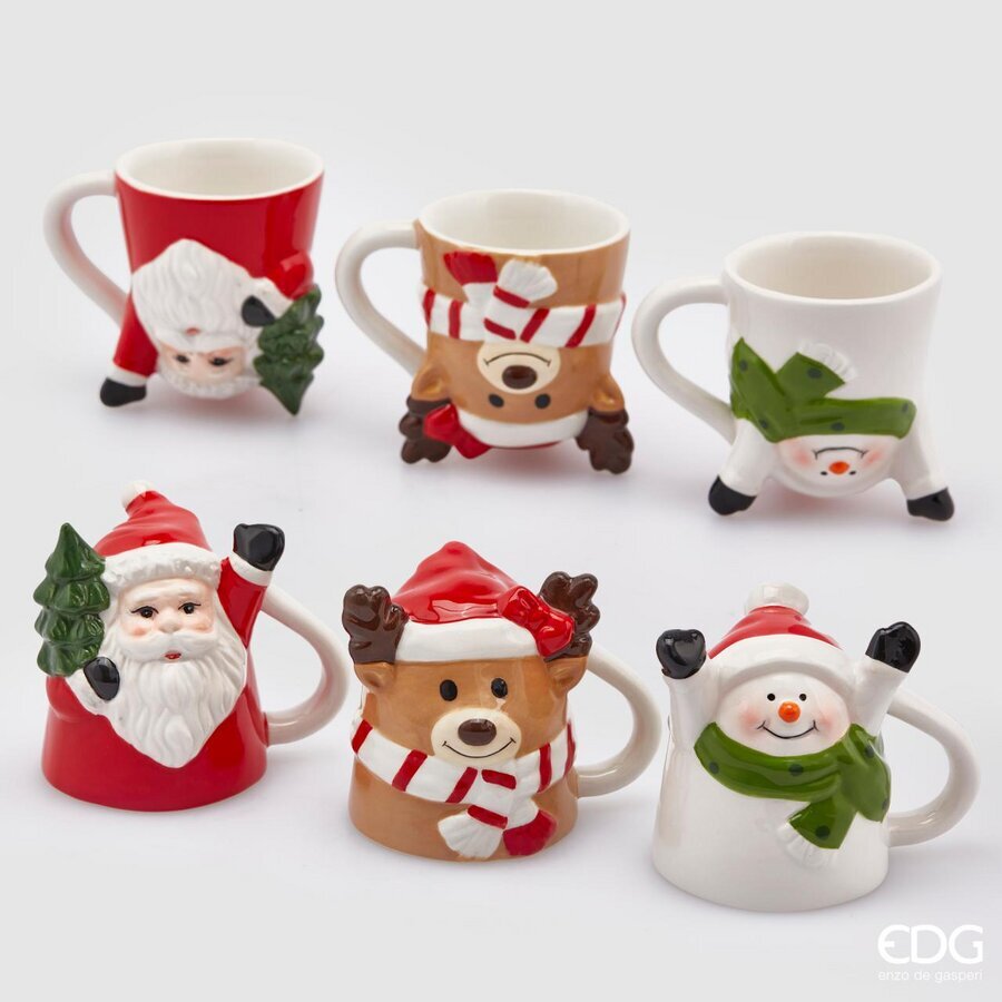 TAZZA AL ROVESCIO BABBO NATALE PUPAZZO DI NEVE O RENNA 6XH7CM ASSORTITA