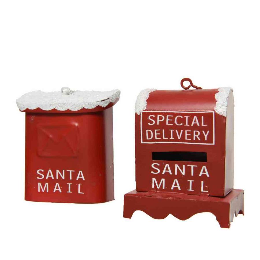 DECORAZIONE MAILBOX IN METALLO CON NEVE APPENDIBILI MODELLO ASSORTITO