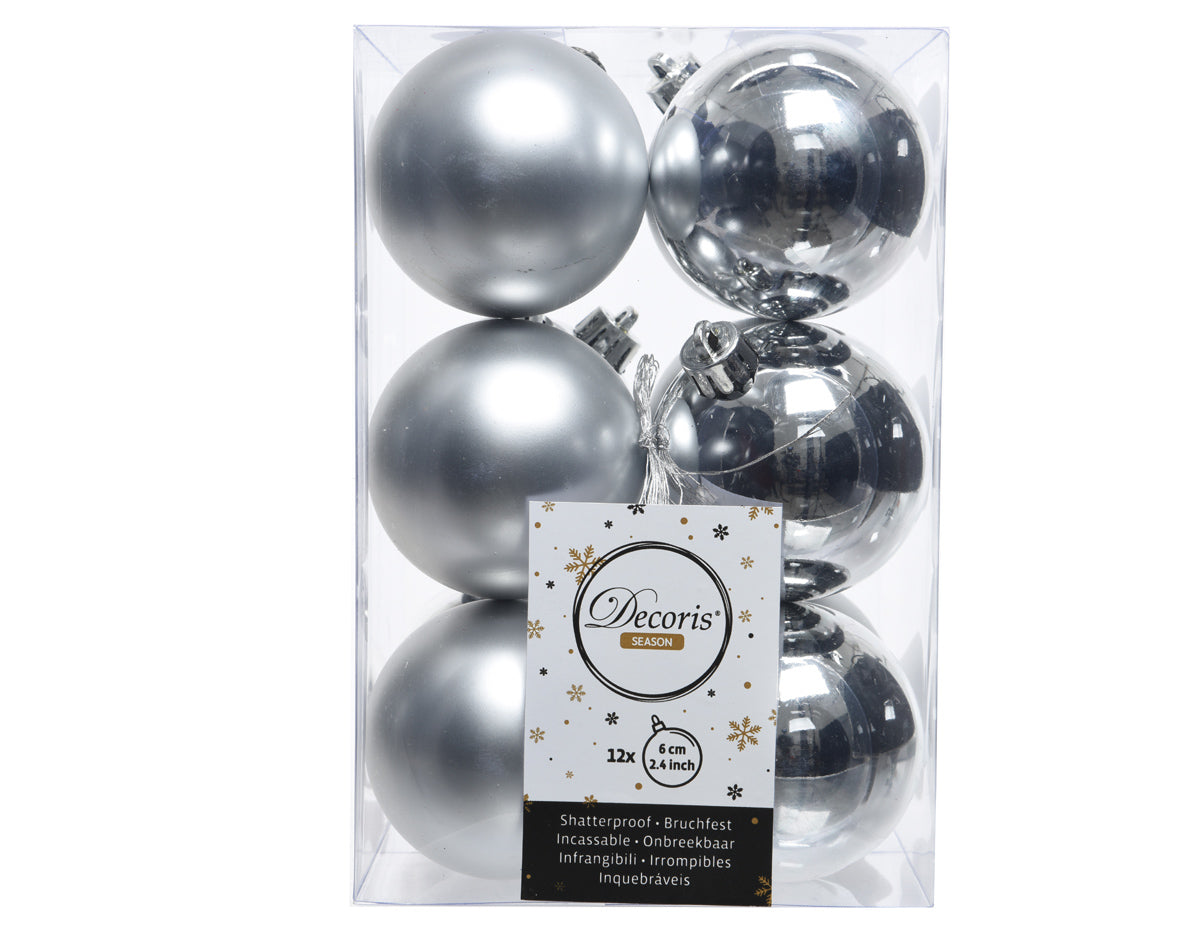 12 PALLINE 6 CM ARGENTO OPACO / LUCIDO