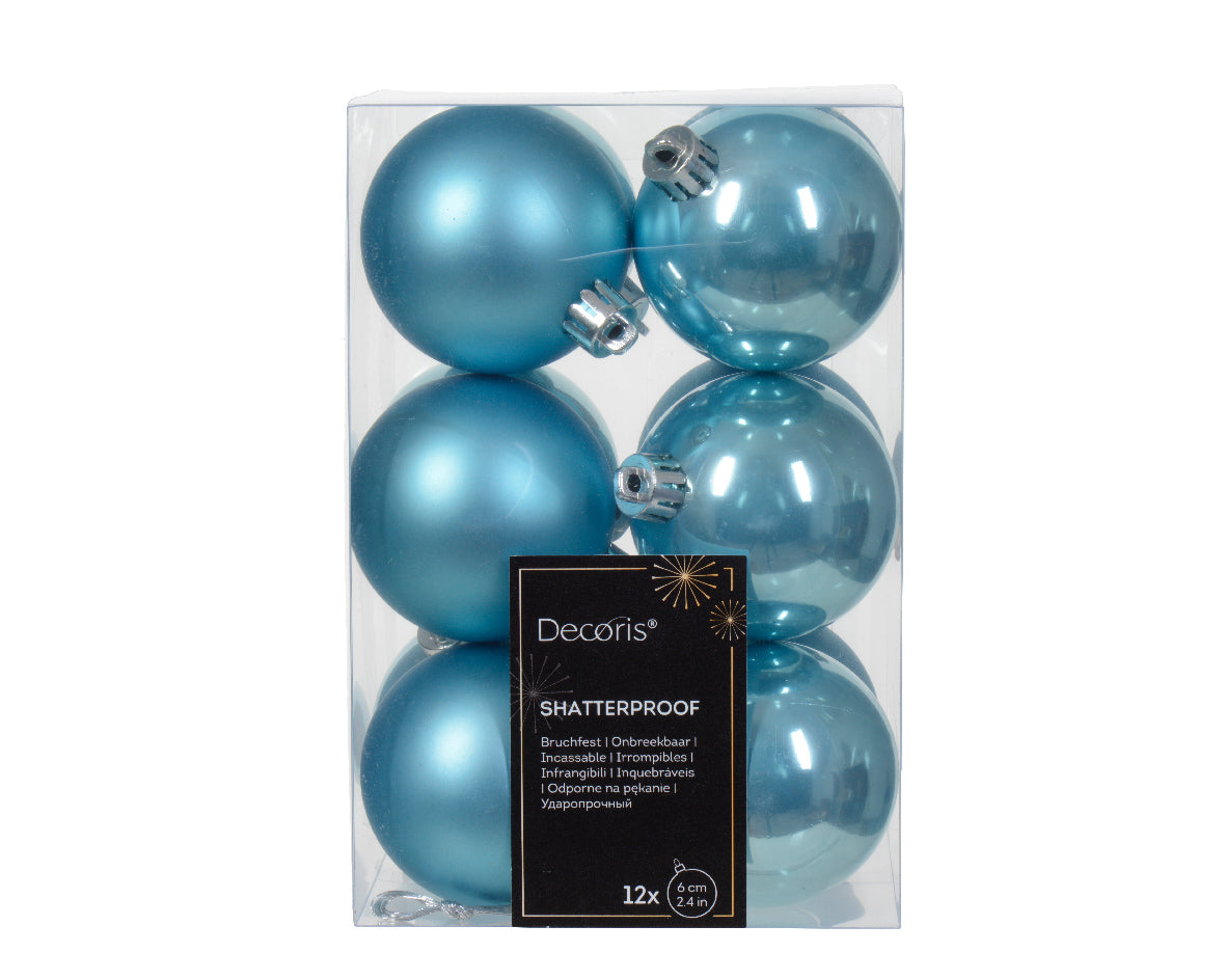 12 PALLINE DI NATALE D.6CM COLORE AZZURRO LUCIDO/OPACO