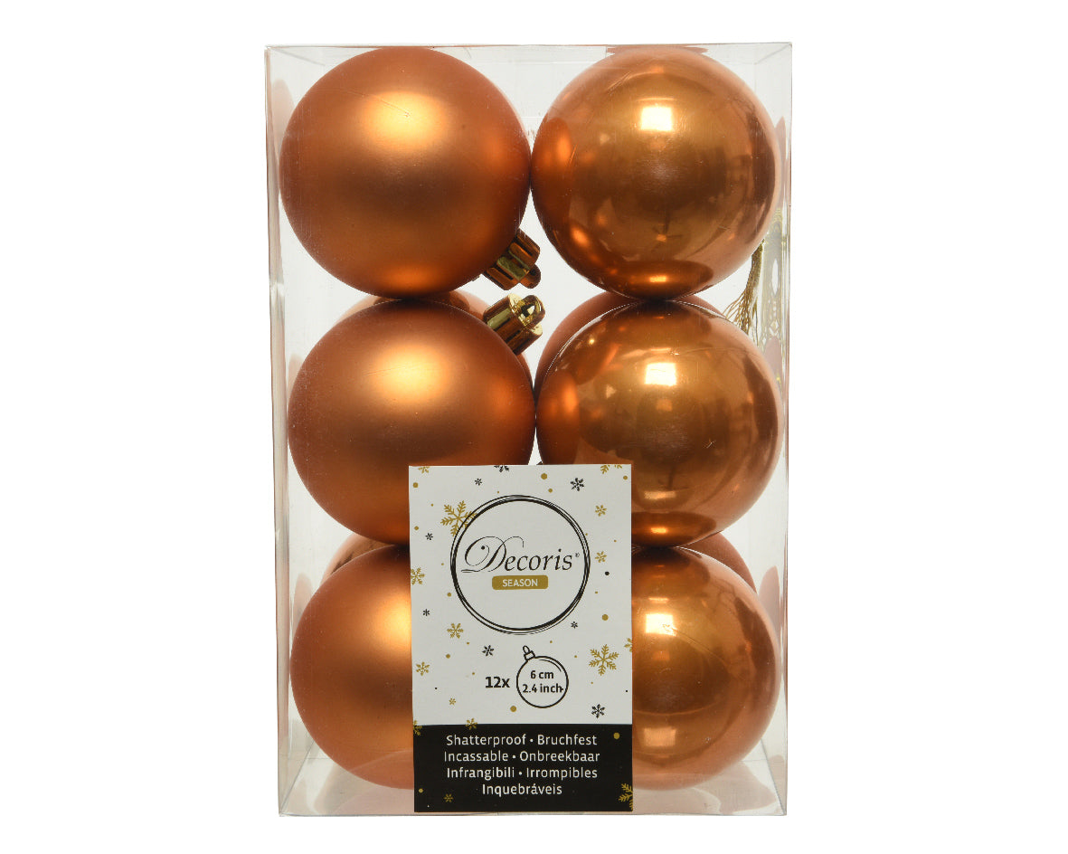12 PALLINE DI NATALE 6 CM COLOR AMBRA OPACO/LUCIDO