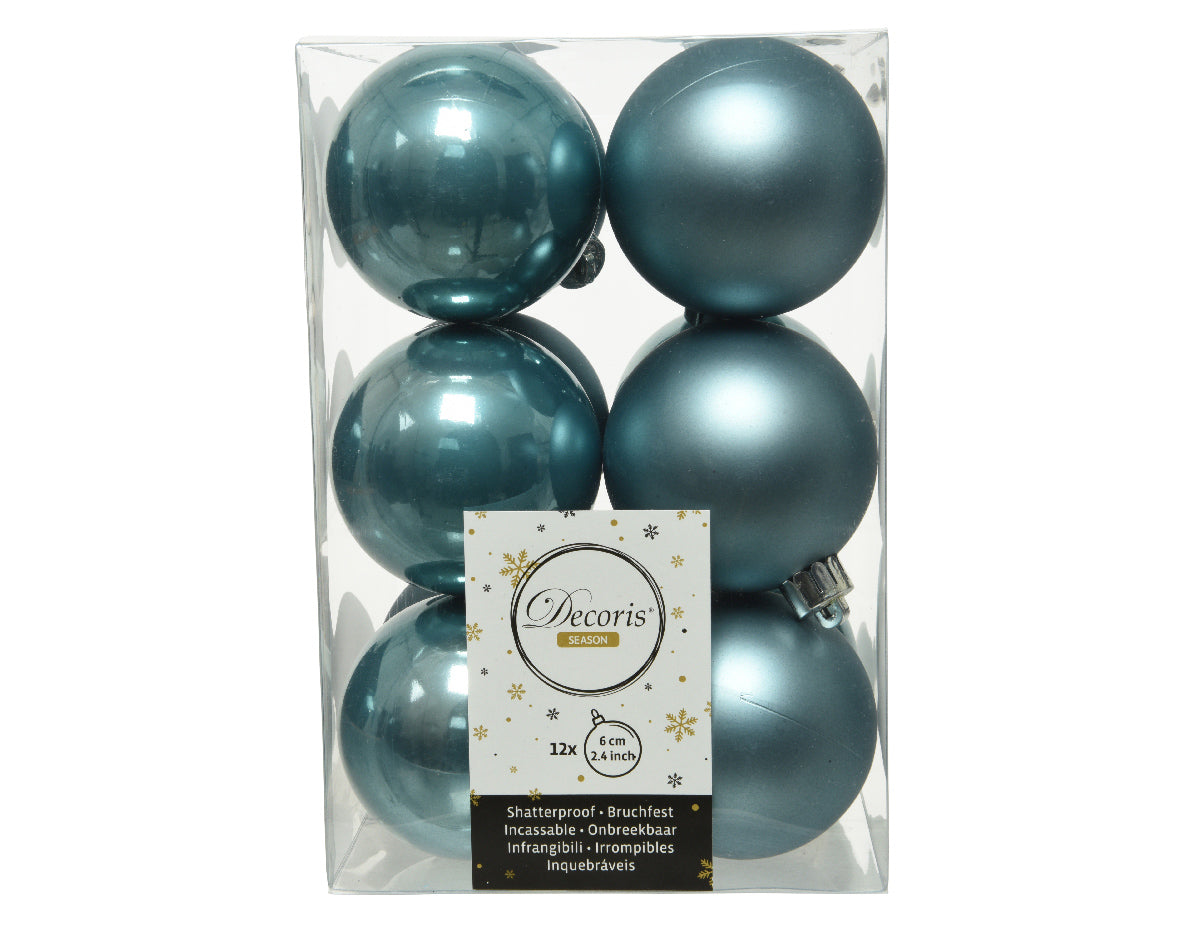 12 PALLINE DI NATALE 6 CM COLOR AZZURRO CIELO OPACO/LUCIDO