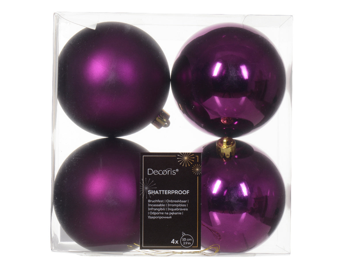 4 PALLINE DI NATALE D.10CM COLORE VIOLA LUCIDO/OPACO