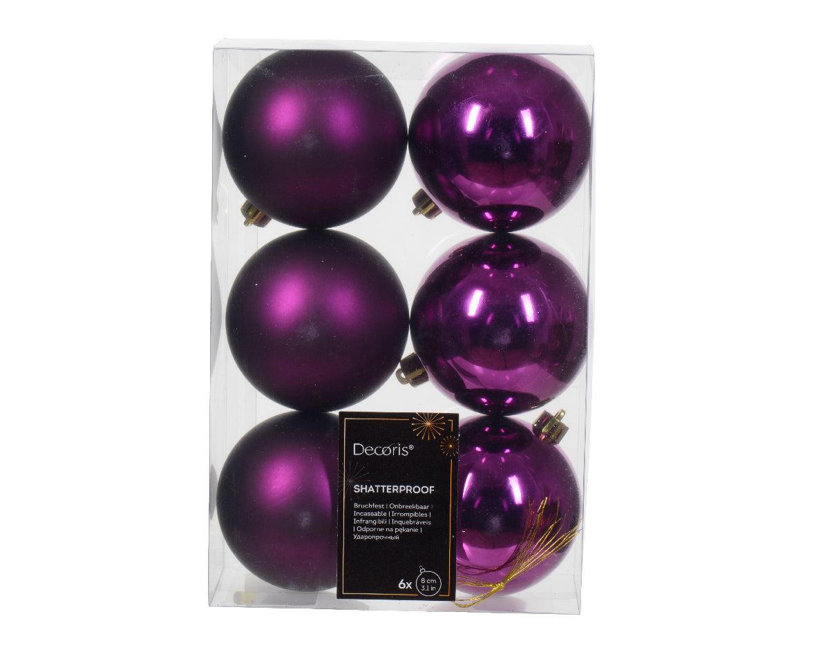 6 PALLINE 8CM VIOLET OPACO/LUCIDO