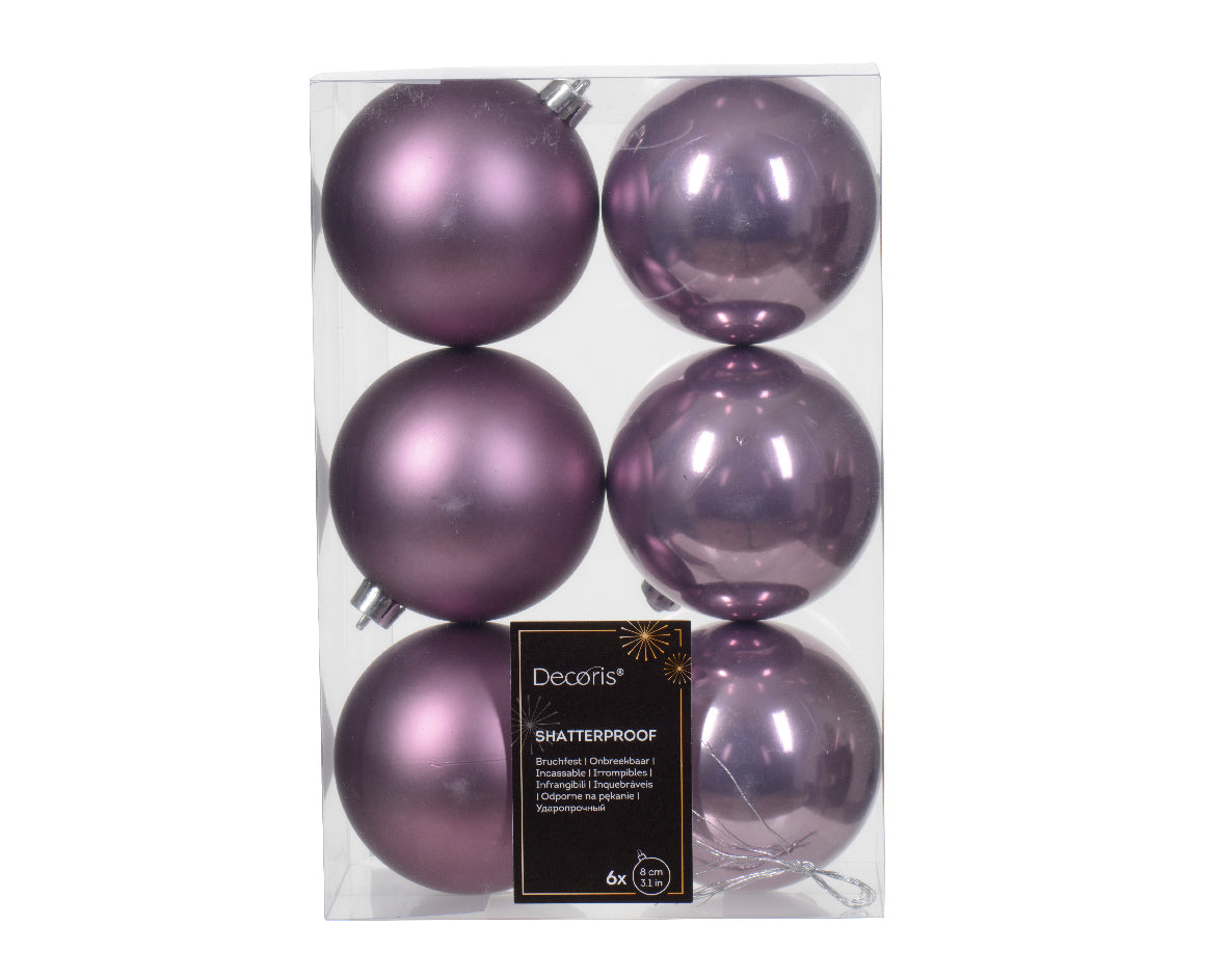 6 PALLINE 8CM CRYSTAL LILAC OPACO/LUCIDO