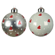 PALLINA DI NATALE BIANCA/ARGENTO CON CAPPELLI DI BABBO NATALE 8CM ASSORTITA