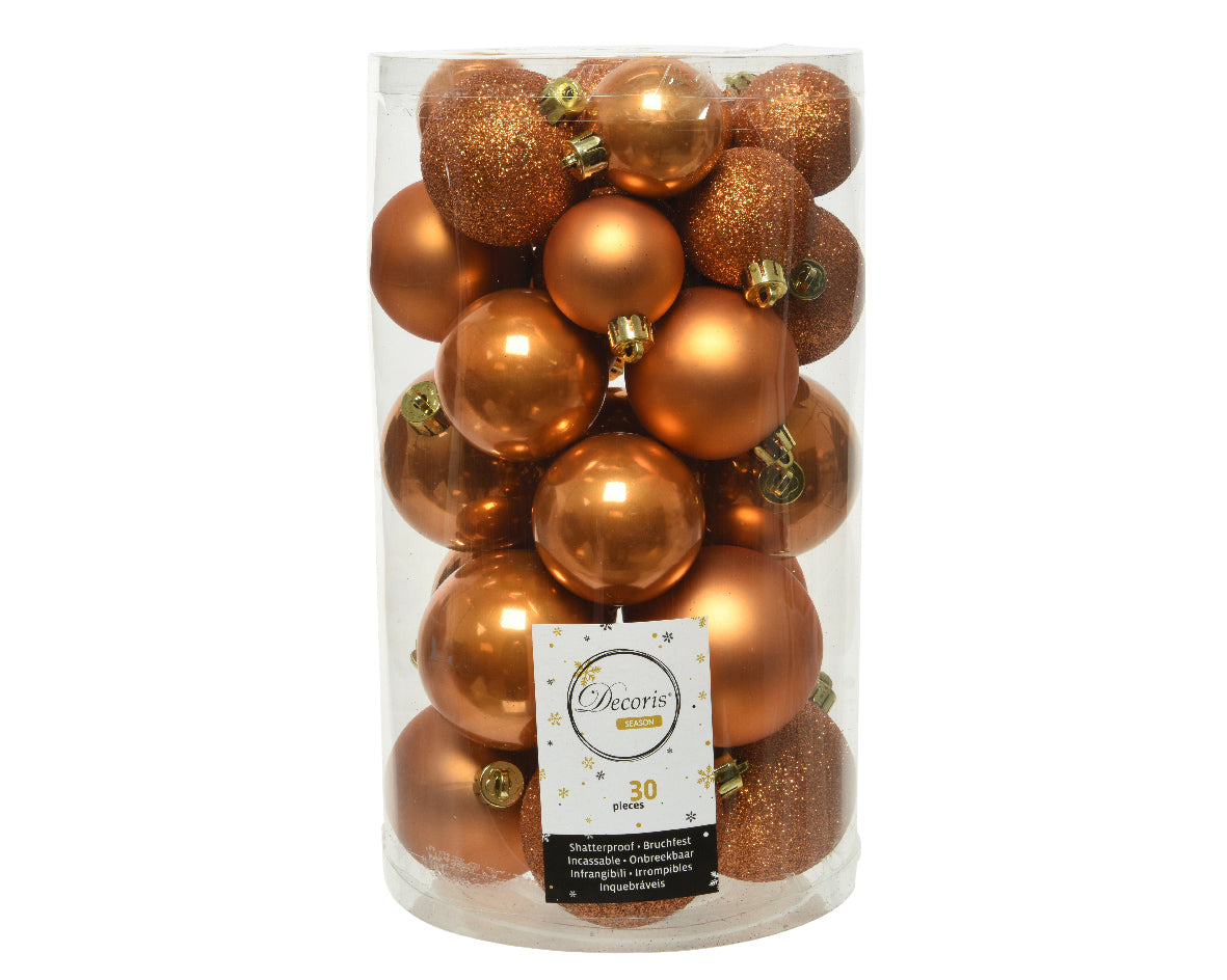 30PZ PALLINE DI NATALE AMBRA ASSORTITE