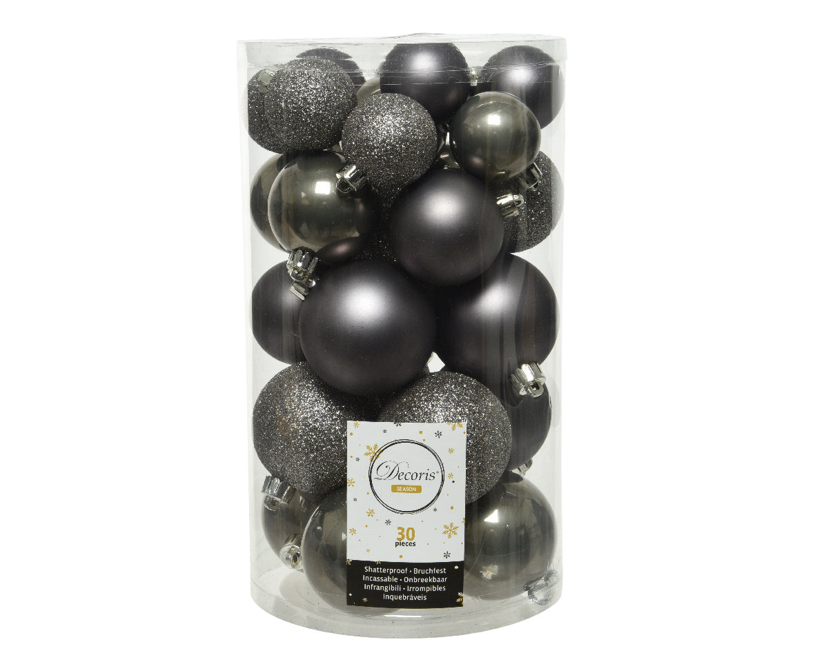 30PZ PALLINE DI NATALE GRIGIO TORTORA ASSORTITE