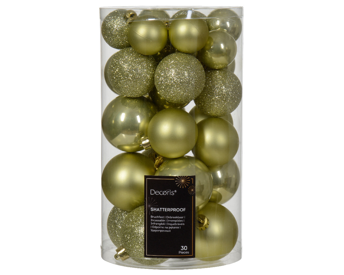 30 PALLINE DI NATALE ASSORTITE COLORE PISTACCHIO