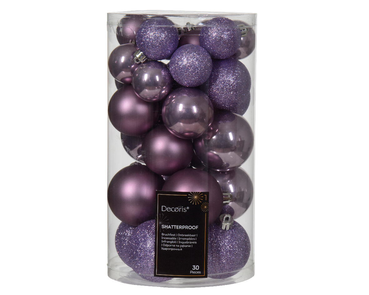 30 PALLINE DI NATALE ASSORTITE COLORE LILLA