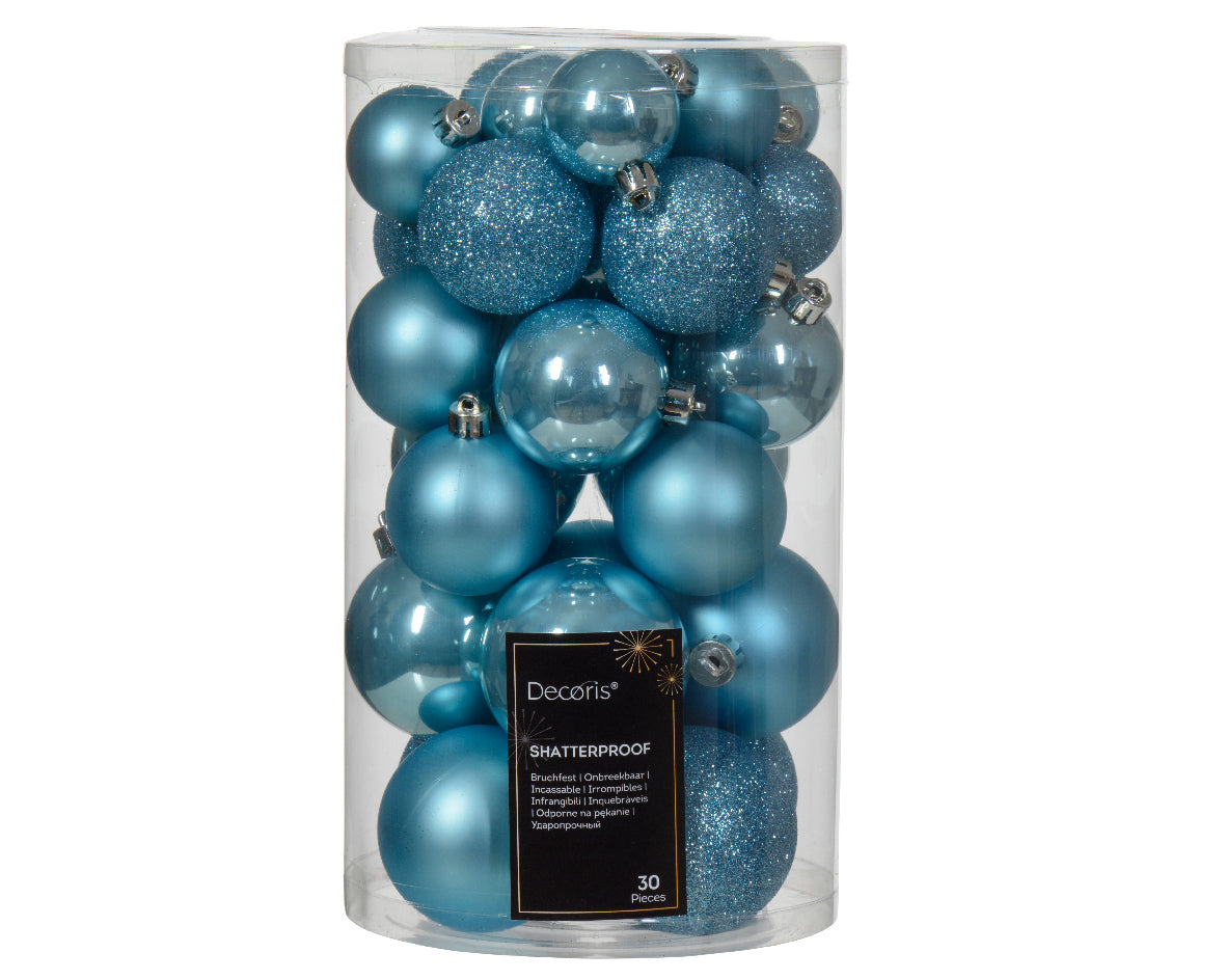 30 PALLINE DI NATALE ASSORTITE COLORE AZZURRO