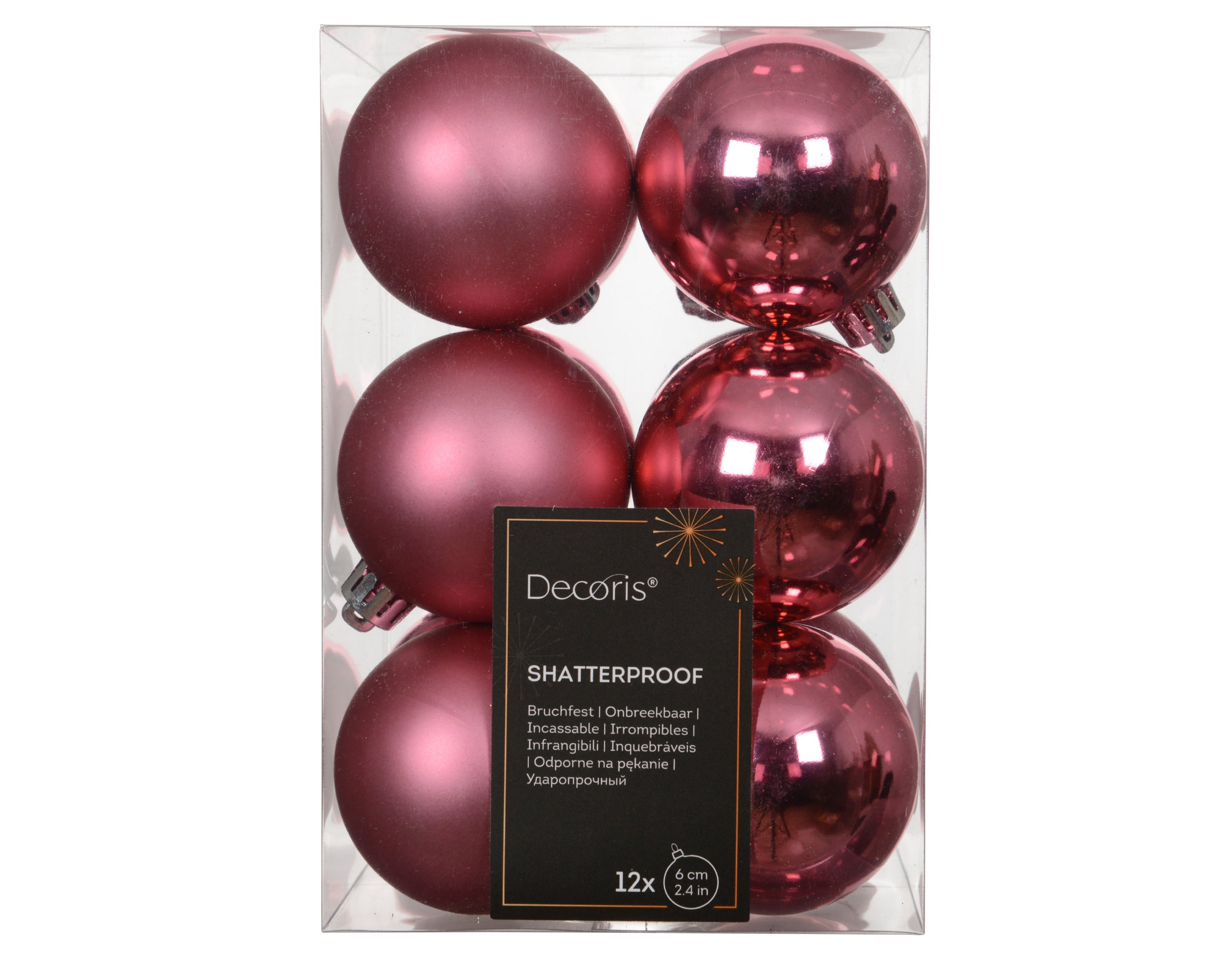 Set 12 palline di natale infrangibili mix lucido/opaco D 6 cm rosa tenue Peraga Christmas