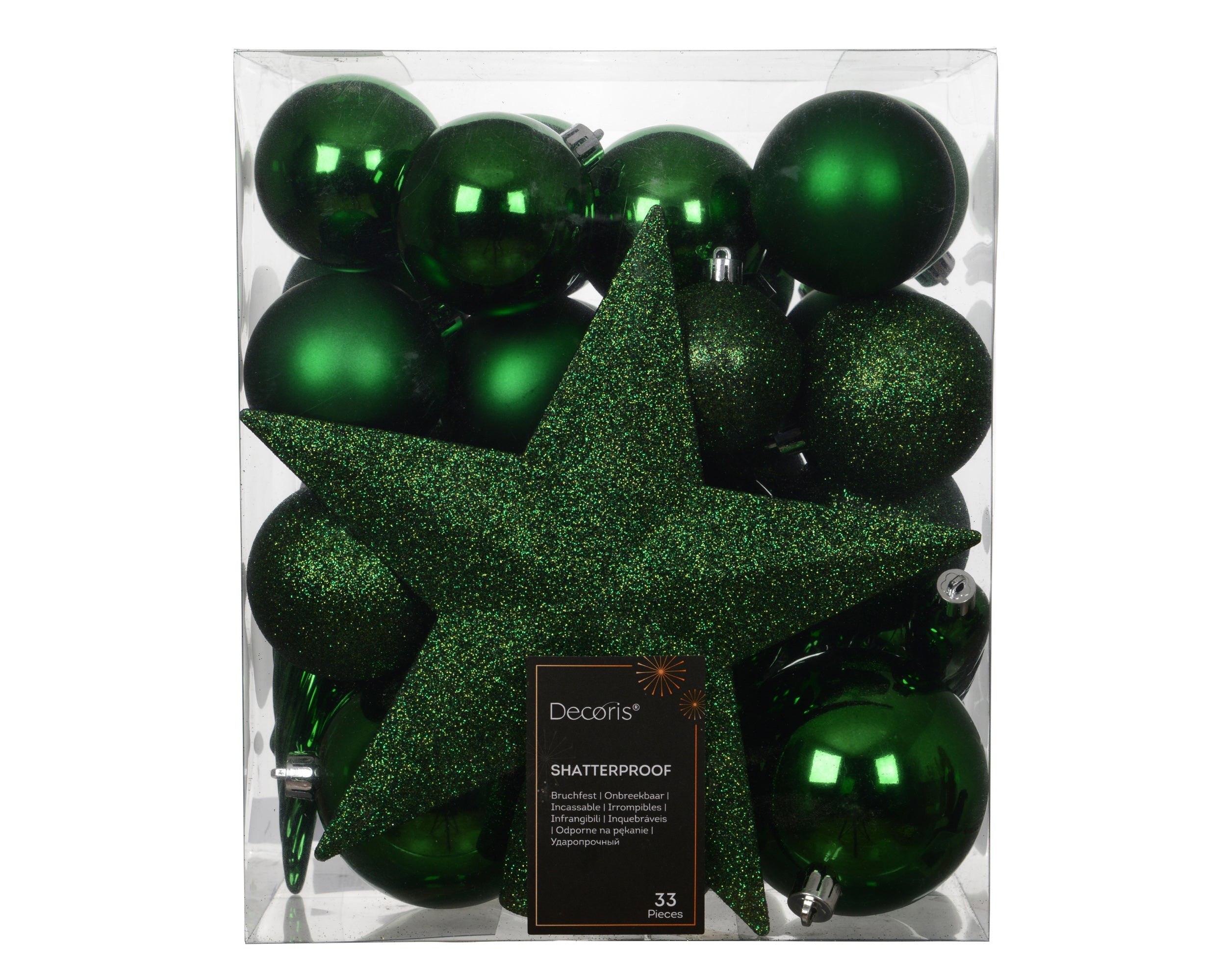 Set 33 palline di natale infrangibili mix finiture D 8 cm verde brillante Peraga Christmas