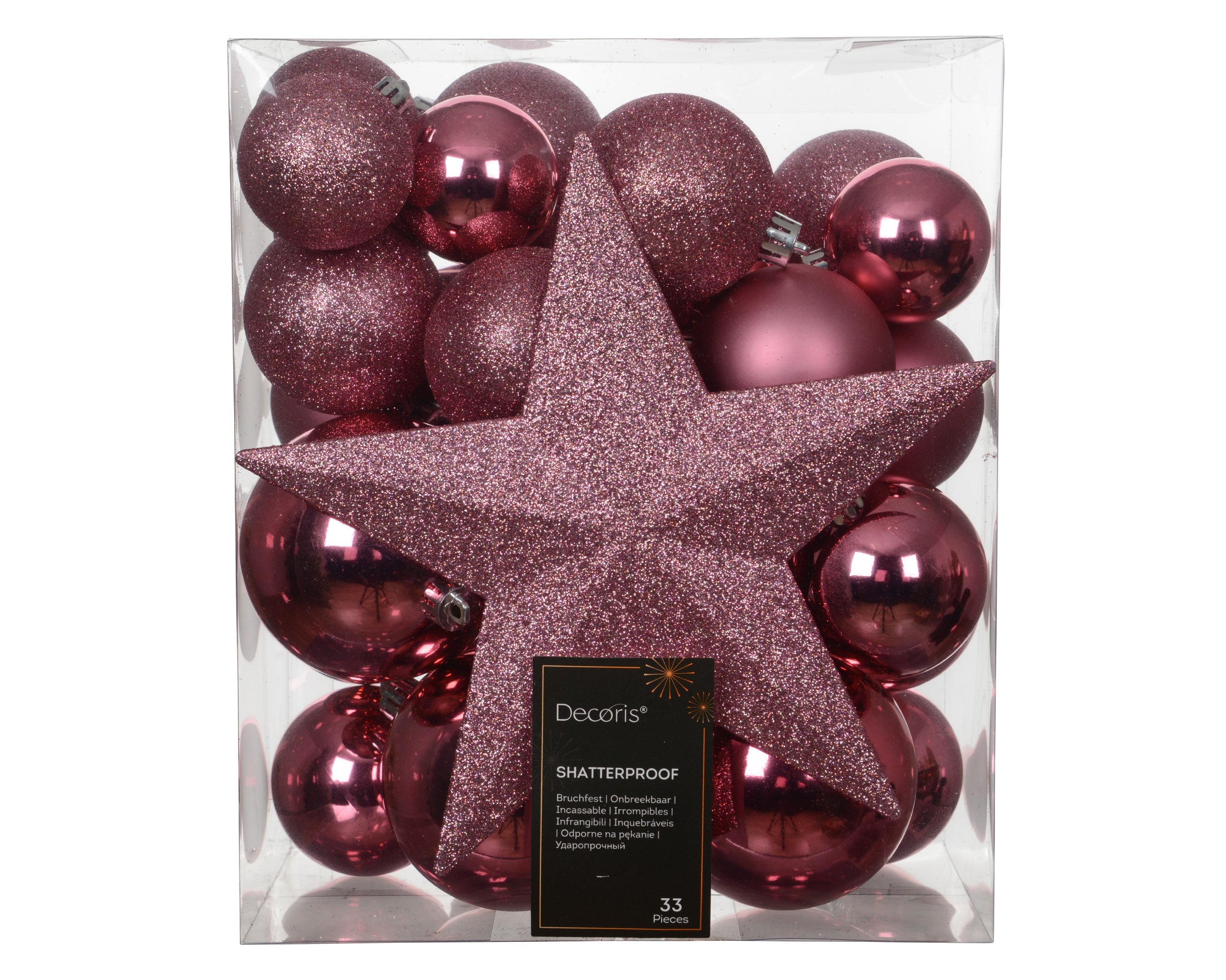 Set 33 palline di natale infrangibili mix finiture D 8 cm rosa tenue Peraga Christmas