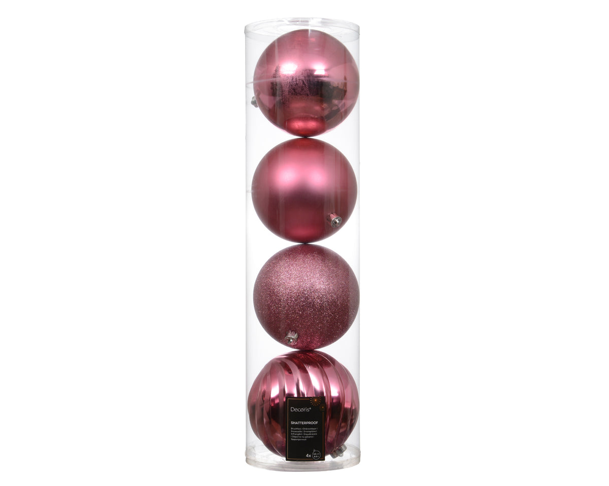 Set 4 palline di natale infrangibili mix finiture D 14 cm rosa tenue Peraga Christmas