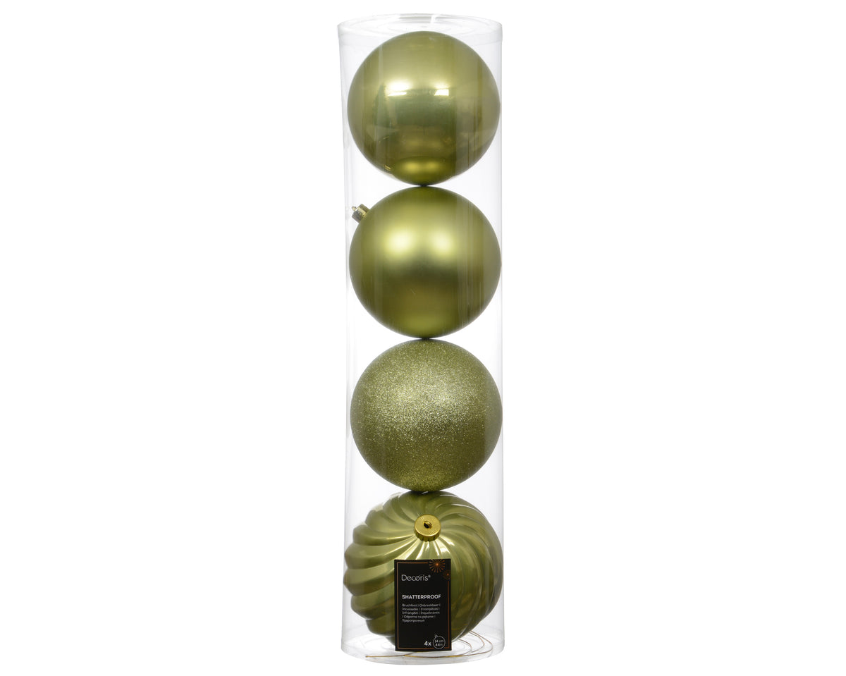 Set 4 palline di natale infrangibili mix finiture D 14 cm verde pistacchio Peraga Christmas