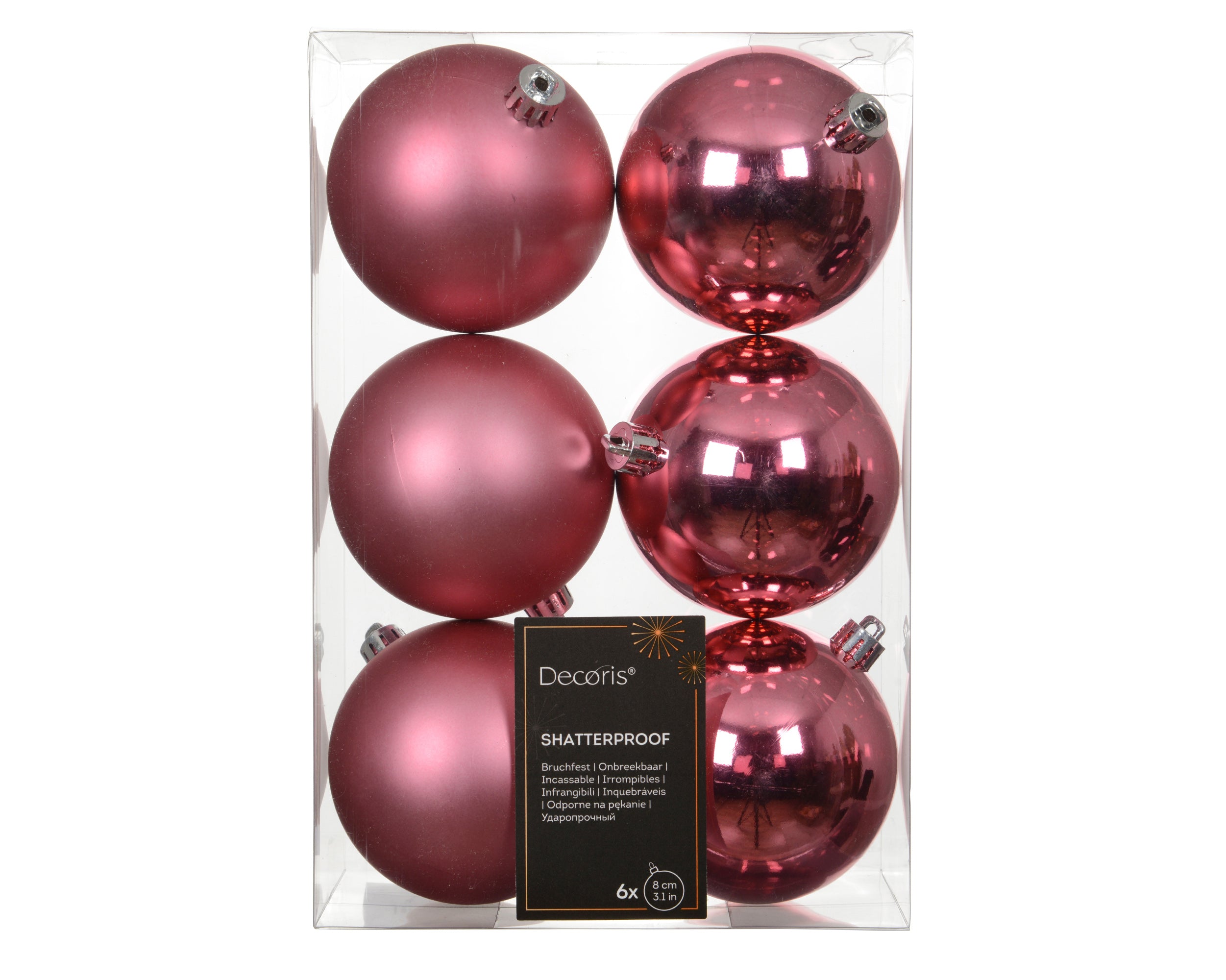 Set 6 palline di natale infrangibili mix lucido/opaco D 8 cm rosa tenue Peraga Christmas