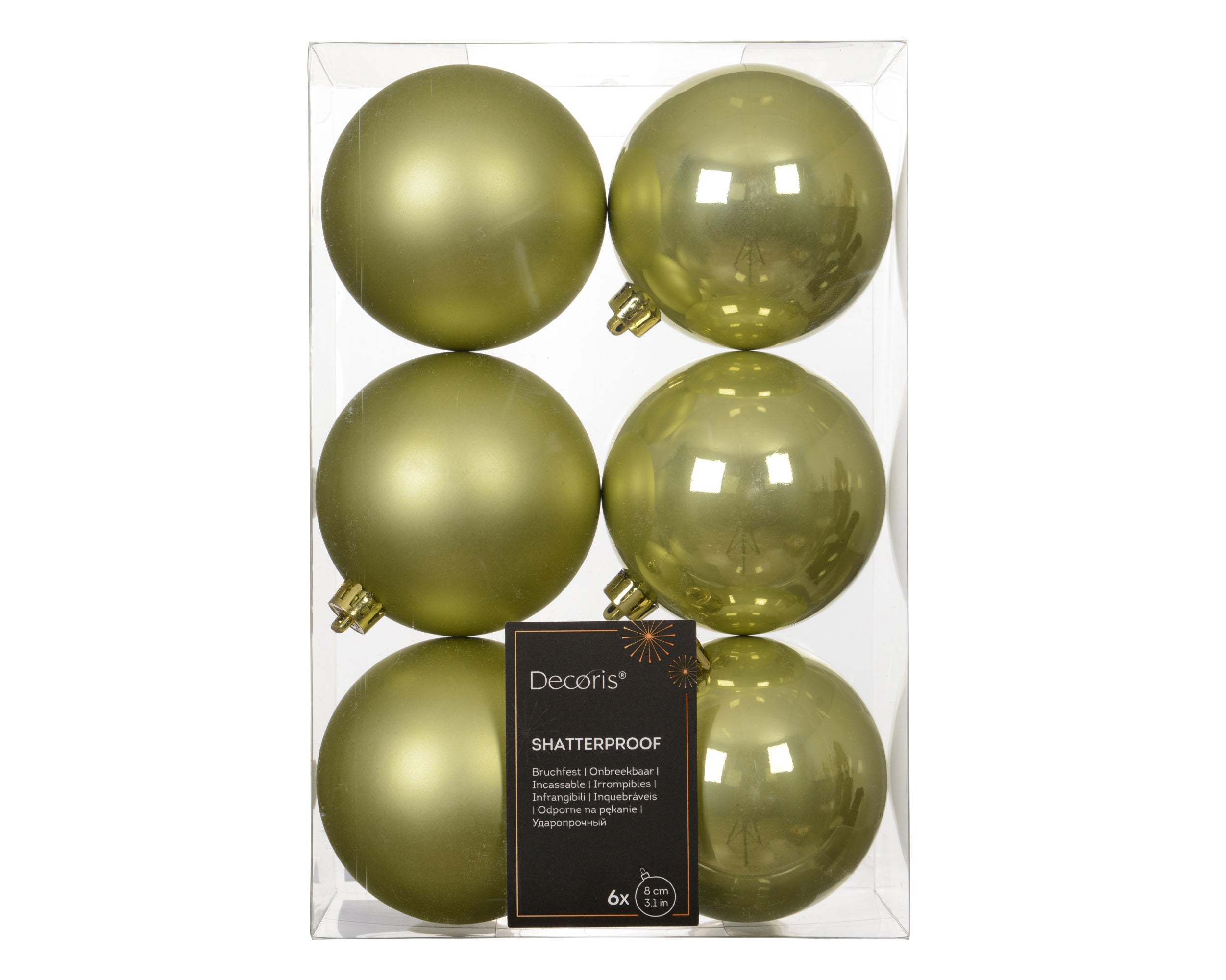 Set 6 palline di natale infrangibili mix smaltato/opaco D 8 cm verde pistacchio Peraga Christmas