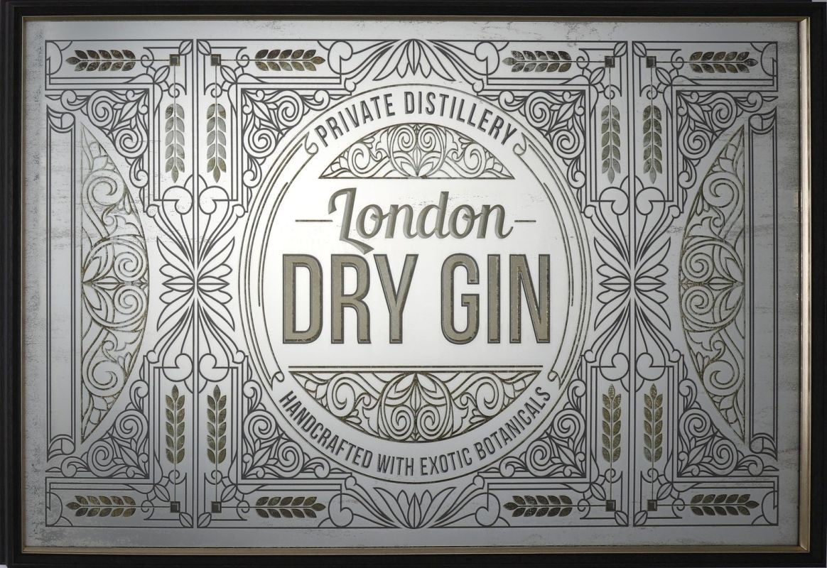 SPECCHIO DA PARETE "LONDON DRY GIN" LIBRARY ORO 100X70CM