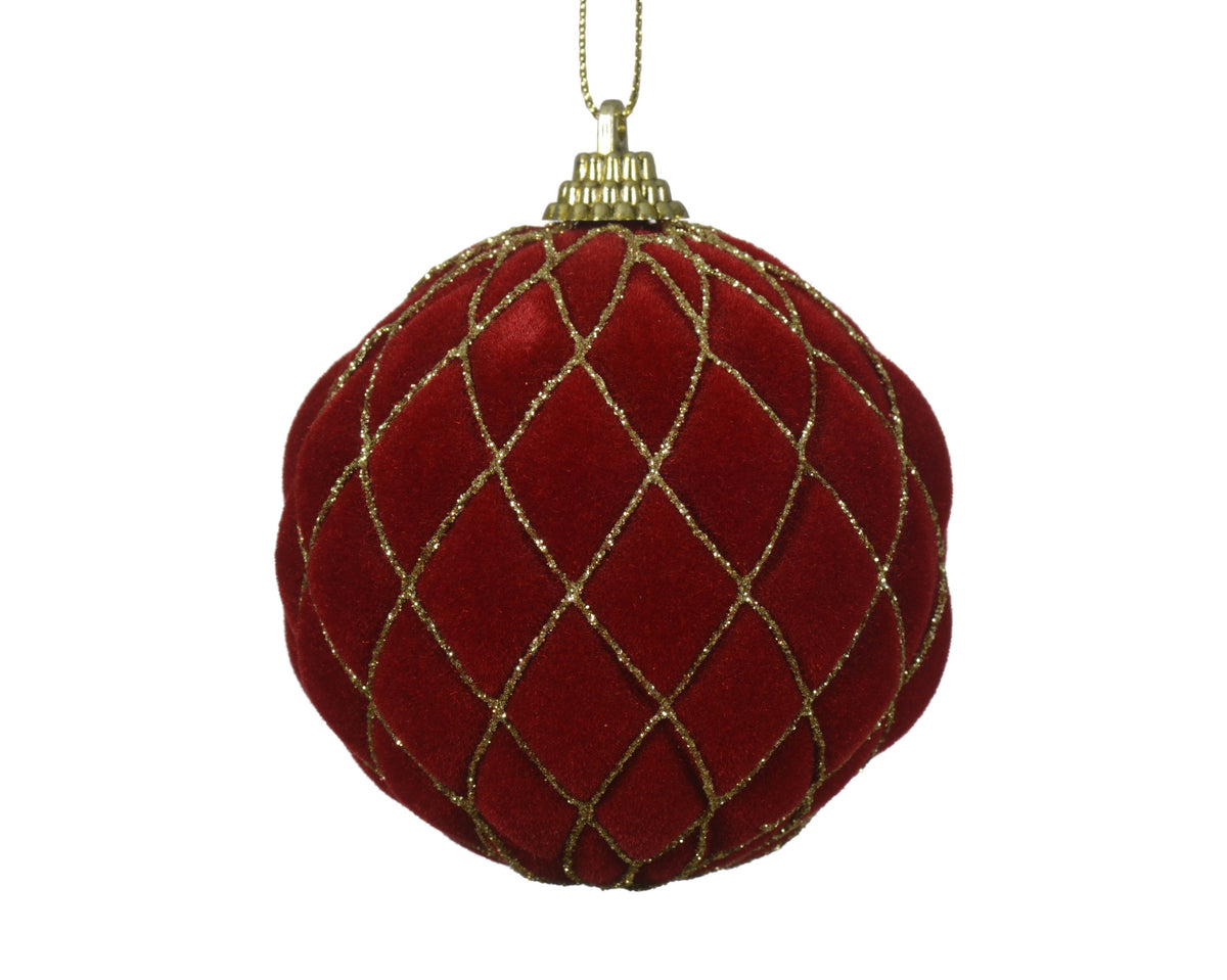 pallina di natale infrangibile fantasia quadretti D 8 cm rosso natalizio/oro Peraga Christmas