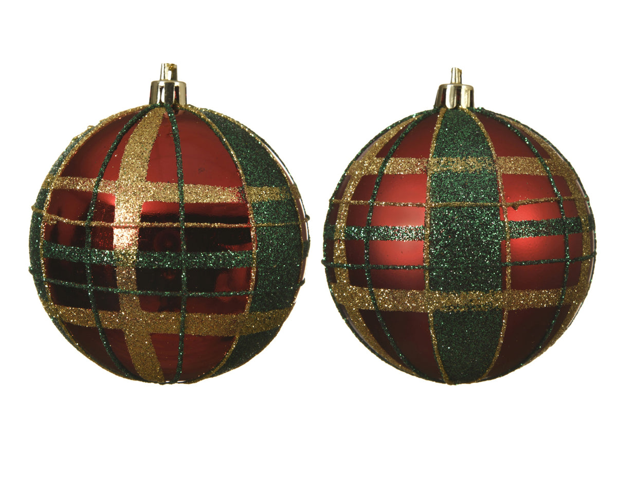 pallina di natale infrangibile fantasia quadretti D 8 cm rosso natalizio Peraga Christmas