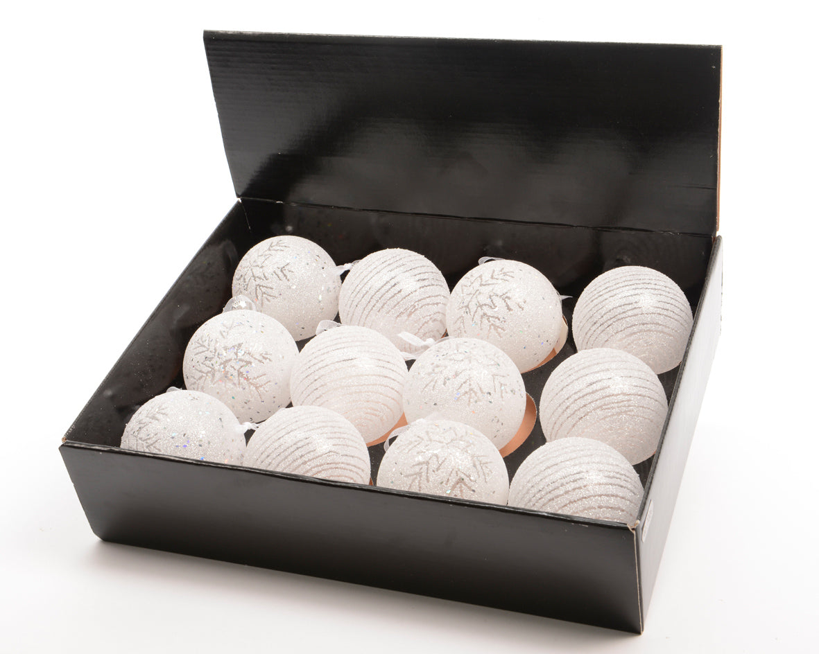 6 PALLINE DI NATALE 8 CM BIANCO INVERNO DECORAZIONI ASSORTITE