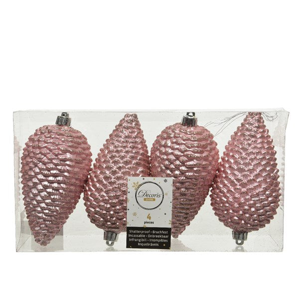 DECORAZIONE 4 PIGNE ROSA APPENDIBILI 12CM