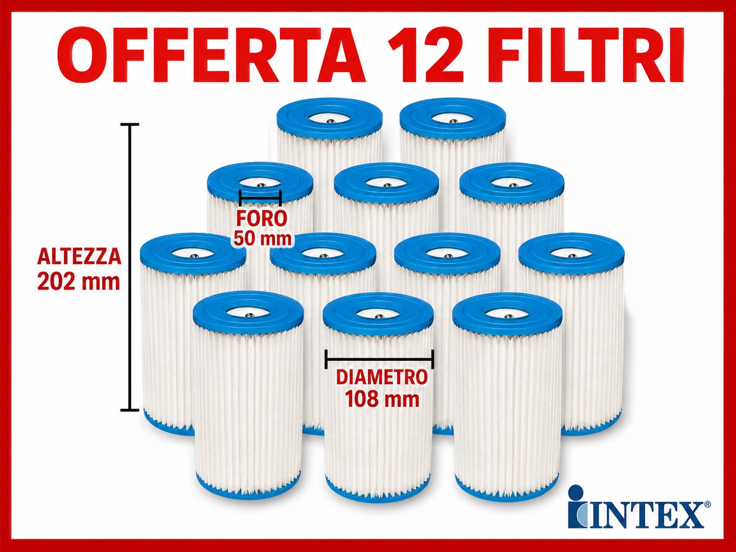 INTEX PEZZI 12 FILTRI CARTUCCIA MOD. A 59900 29000 PER POMPA PISCINA (Copia)