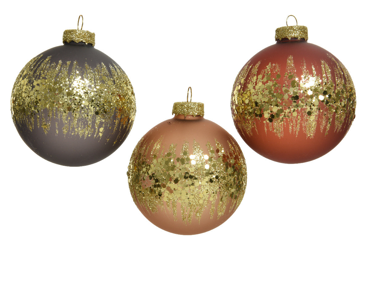OFFERTA 3 PALLINA CON DECORAZIONE IN GLITTER 8CM COLORE ASSORTITO