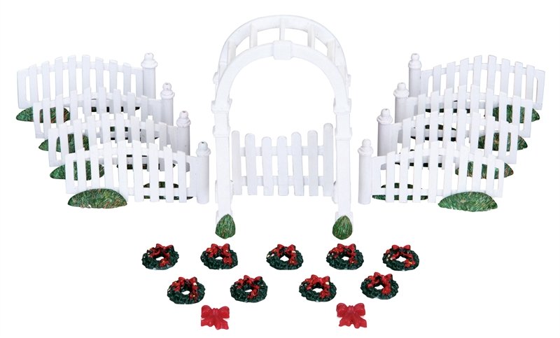 DECORAZIONI STACCIONATE PER PRESEPE - PLASTIC ARBOR & PICKET FENCES WITH DECORATIONS, SET OF 20