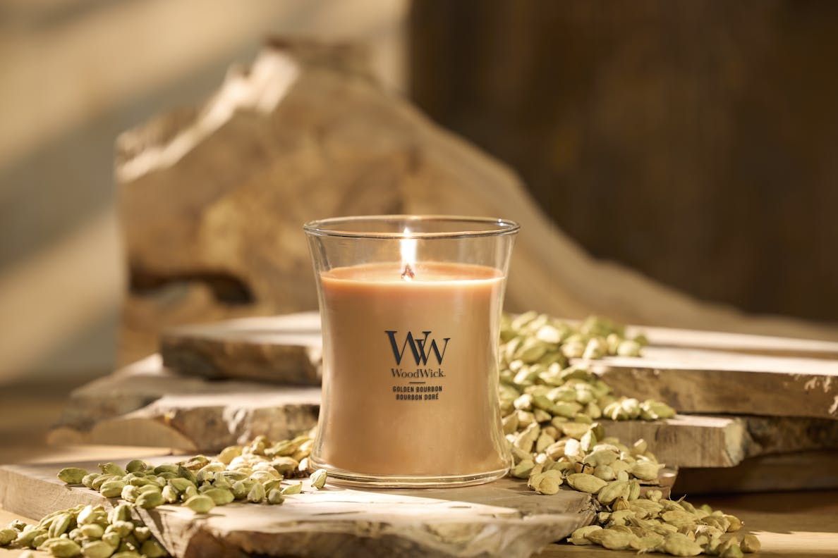 WOODWICK Candela a clessidra Media Golden Bourbon