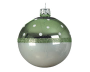 PALLINA DI NATALE VERDE/BIANCA CON GLITTER 8CM