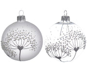 PALLINA DI NATALE IN VETRO ARGENTO O TRASPARENTE DECORZIONE FIORE 8CM ASSORTITA