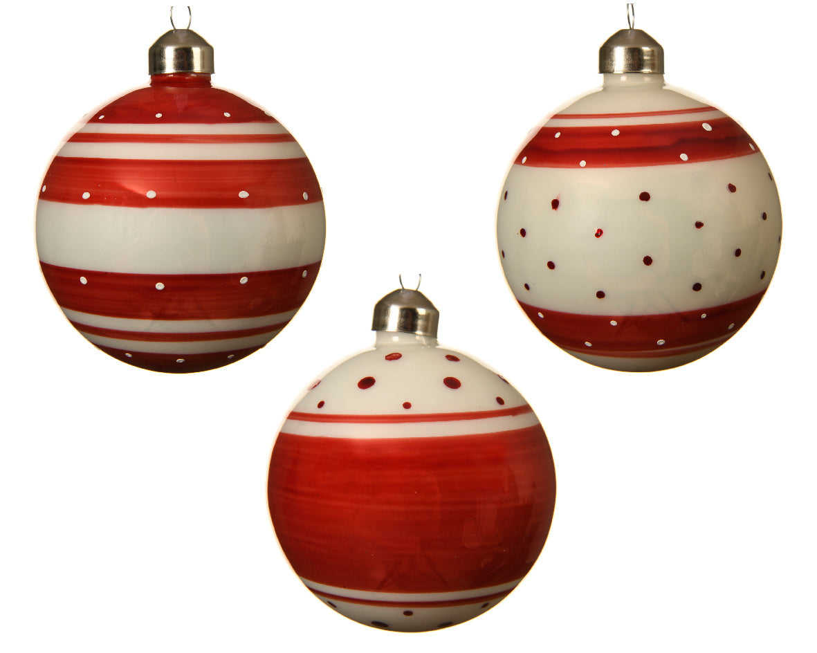OFFERTA 3 PALLINE DECORAZIONI ROSSE/BIANCHE 8CM MODELLO ASSORTITO