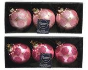 1 PALLINA DI NATALE ROSA CON GLITTER E PERLE IN VETRO 8CM
