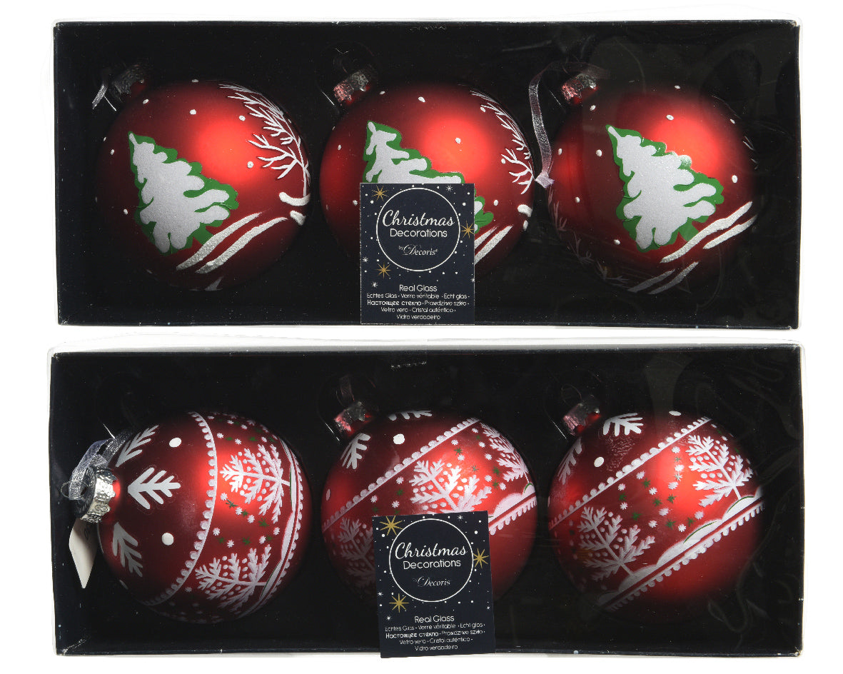 1 PALLINA DI NATALE ROSSA CON DECORAZIONI NATALIZIE 8CM MODELLO ASSORTITO